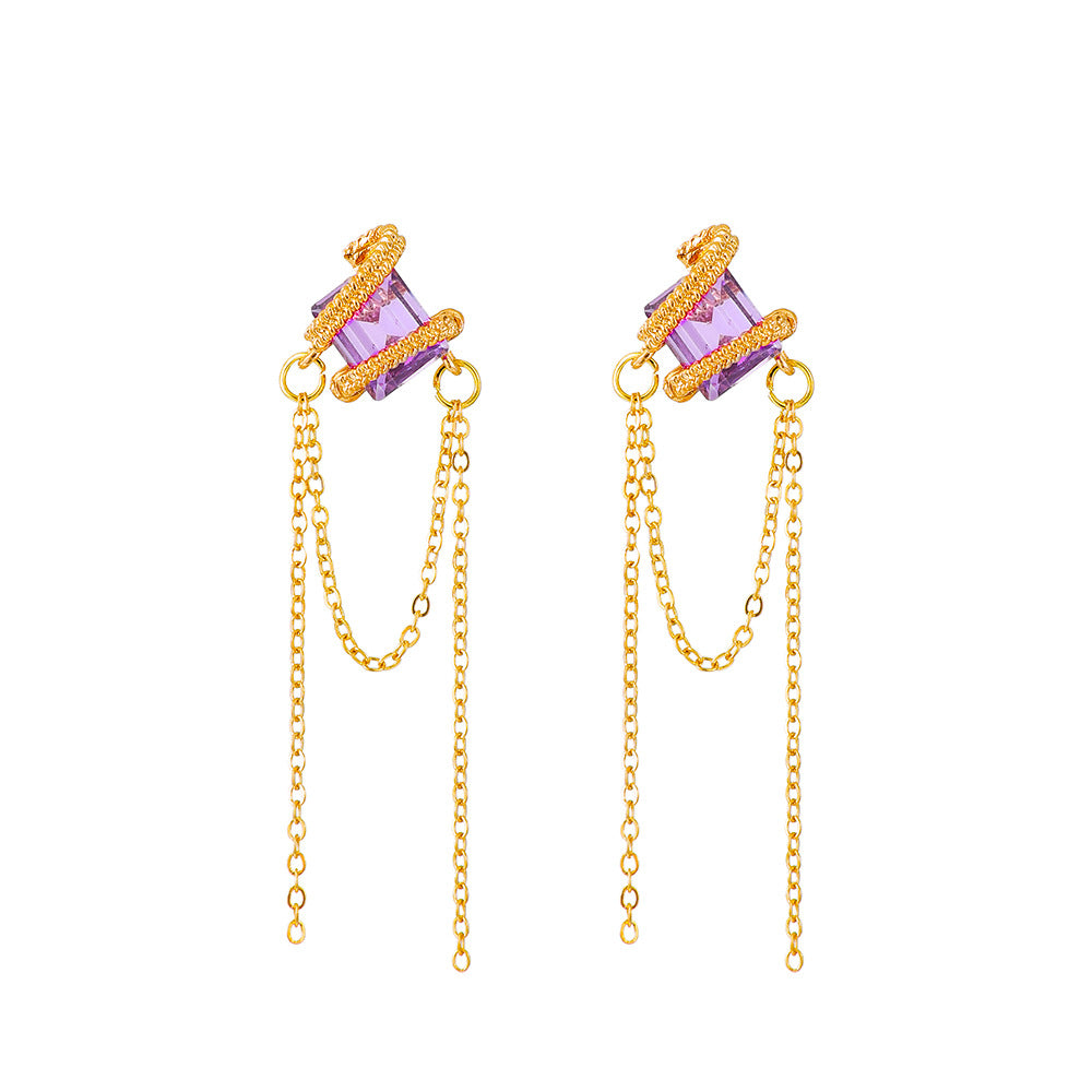 Zircon Long Tassel Chain Korean Niche Earrings