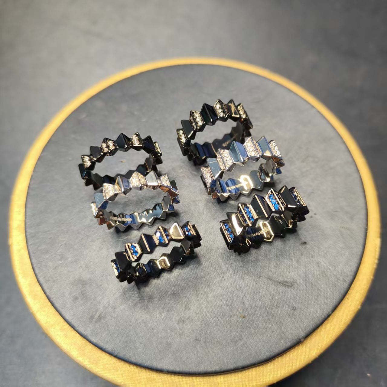 White Diamond Couple Wave Black Gold Rings