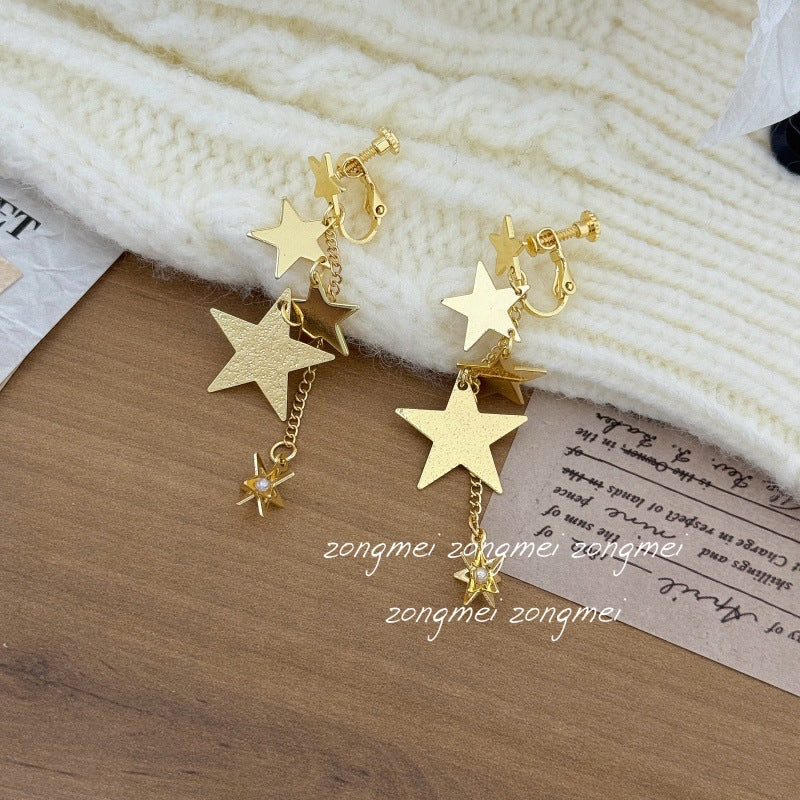 High-grade Metal Star Tassel Sier Eardrops Female Earrings
