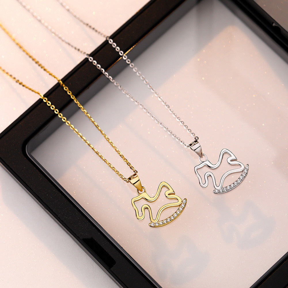 Children's Rhinestone Small Wooden Horse Female Temperamental Minority Design Style Stylish Necklace