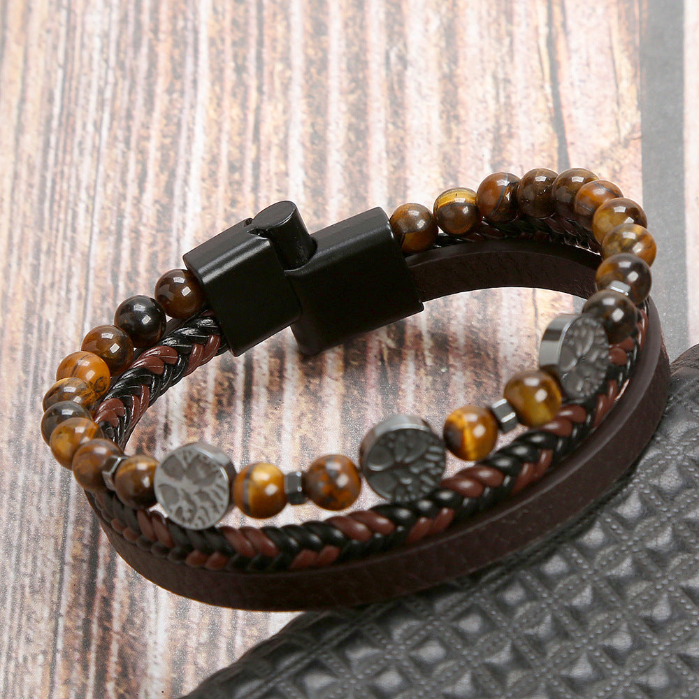 Men's Natural Stone Stainless Steel Volcanic Rock Magnetic Buckle Bracelets