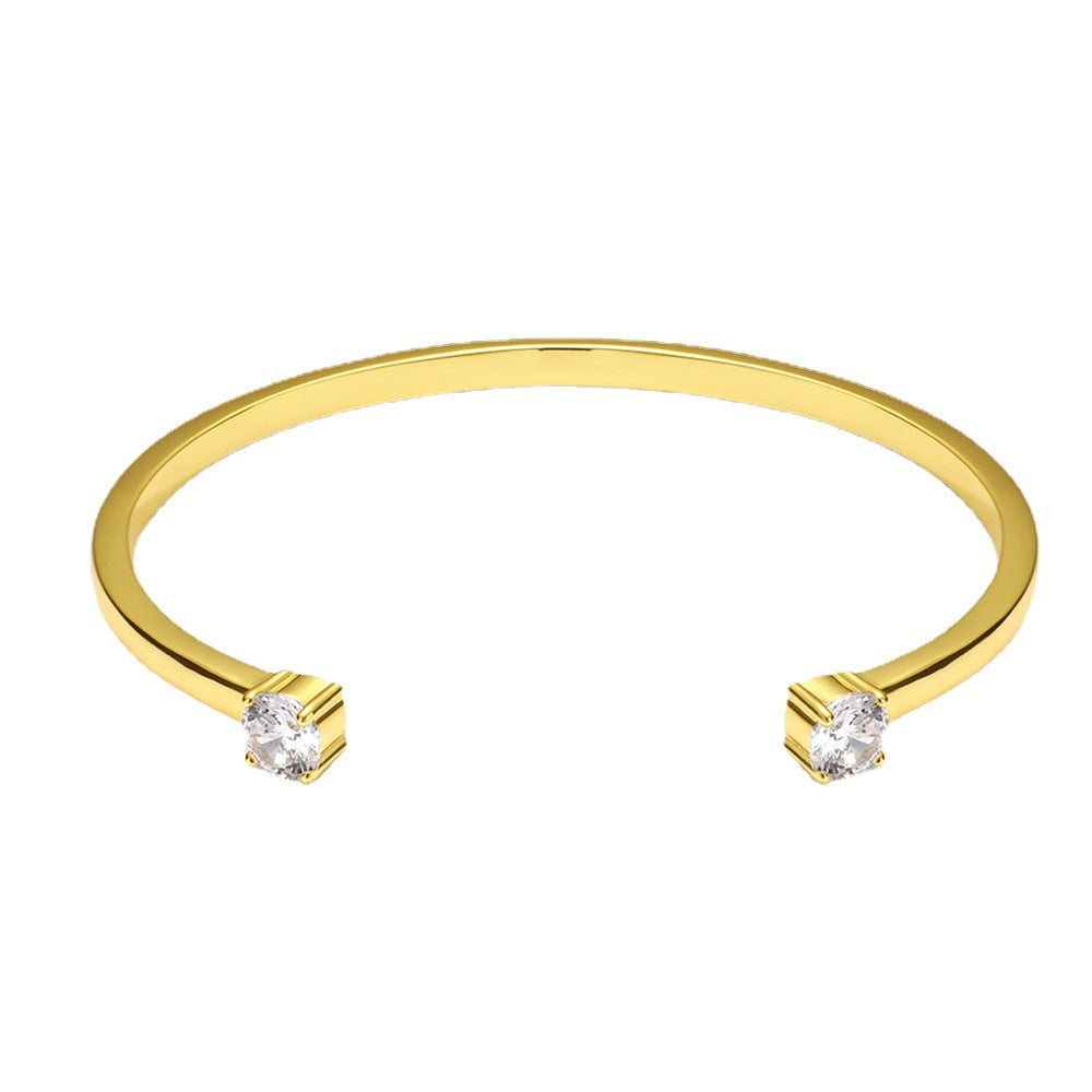 Niche Personality Minimalist Double Zircon Opening Gold-plated Copper Bracelets
