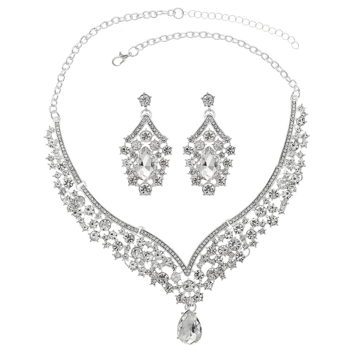 Women's Banquet Party Dress Two-piece Luxury Rhinestone Bridal Jewelry Set