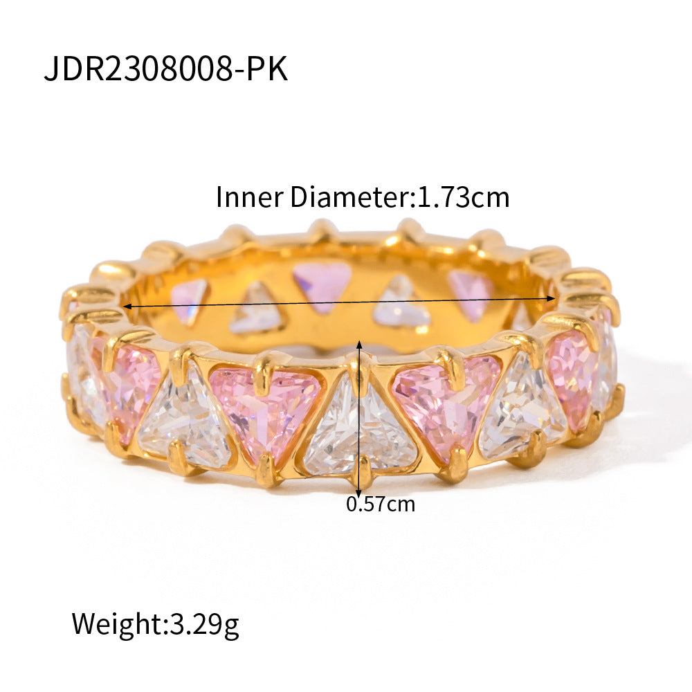 Gold Stainless Steel Inlaid Triangle Zircon Rings