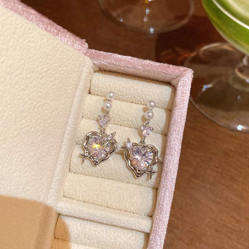 Wind Sweet Exquisite Refined Grace Zircon Light Luxury Minority High Stud Earrings