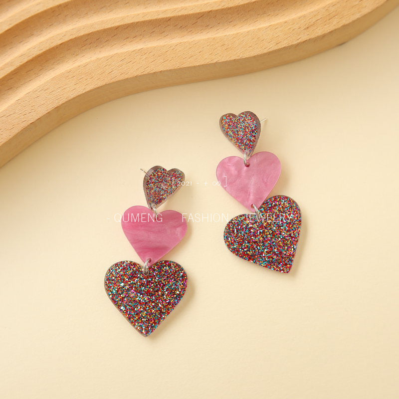 Boucles d'oreilles de niche en forme de cœur d'amour en acrylique pour la Saint-Valentin pour femmes