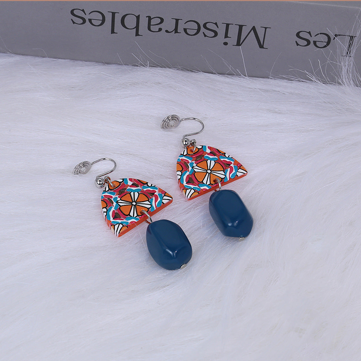 Blue Contrast Color Acrylic Irregular Geometric Personalized Long Eardrops Earrings