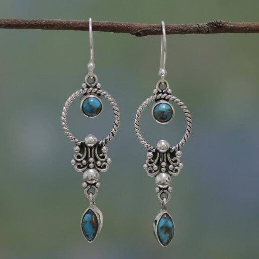 Inlaid Sea Blue Topaz Female Creative Rotational Water Drop Earrings