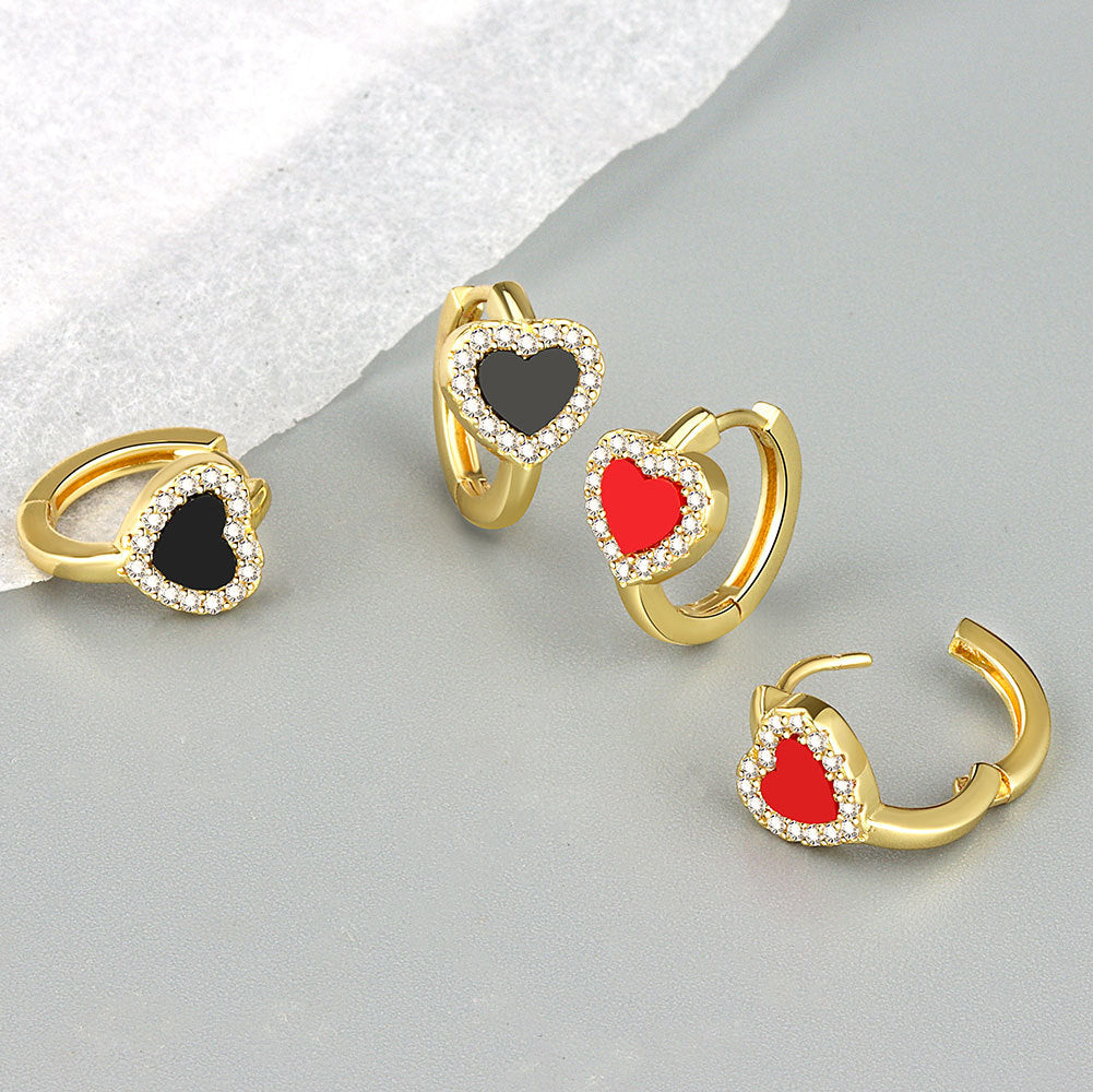 Women's Red Heart-shaped Ear Clip Fashionable Elegant Earrings