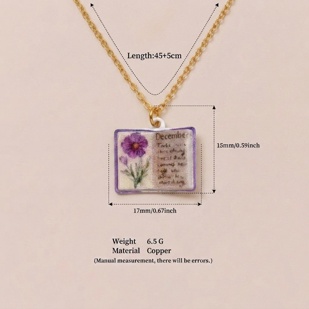 Month Imitation Porcelain Vintage Book Light Luxury Small Design Copper Necklaces