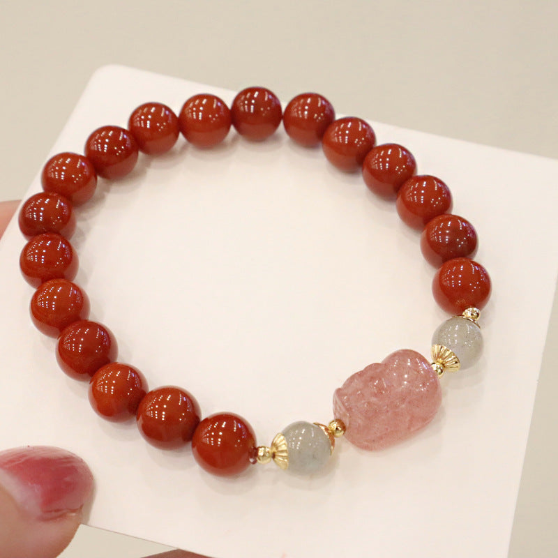 Bracelets de style ethnique pour femmes, rouge du sud, avec quartz fraise, pierre de lune