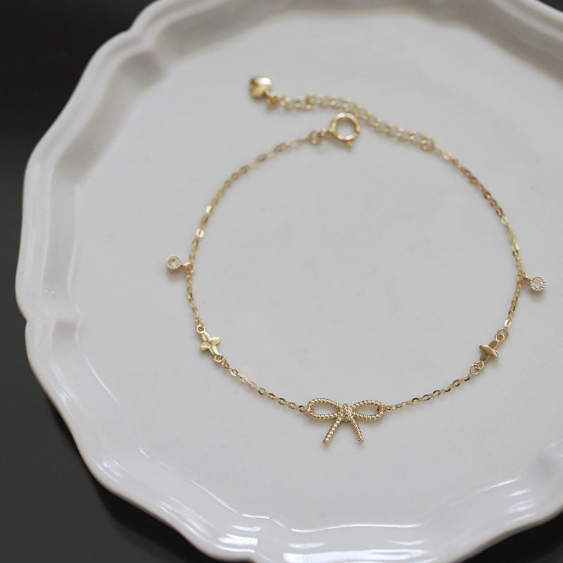 Sier Gold-plated Twist Bow Female Clover Bracelet