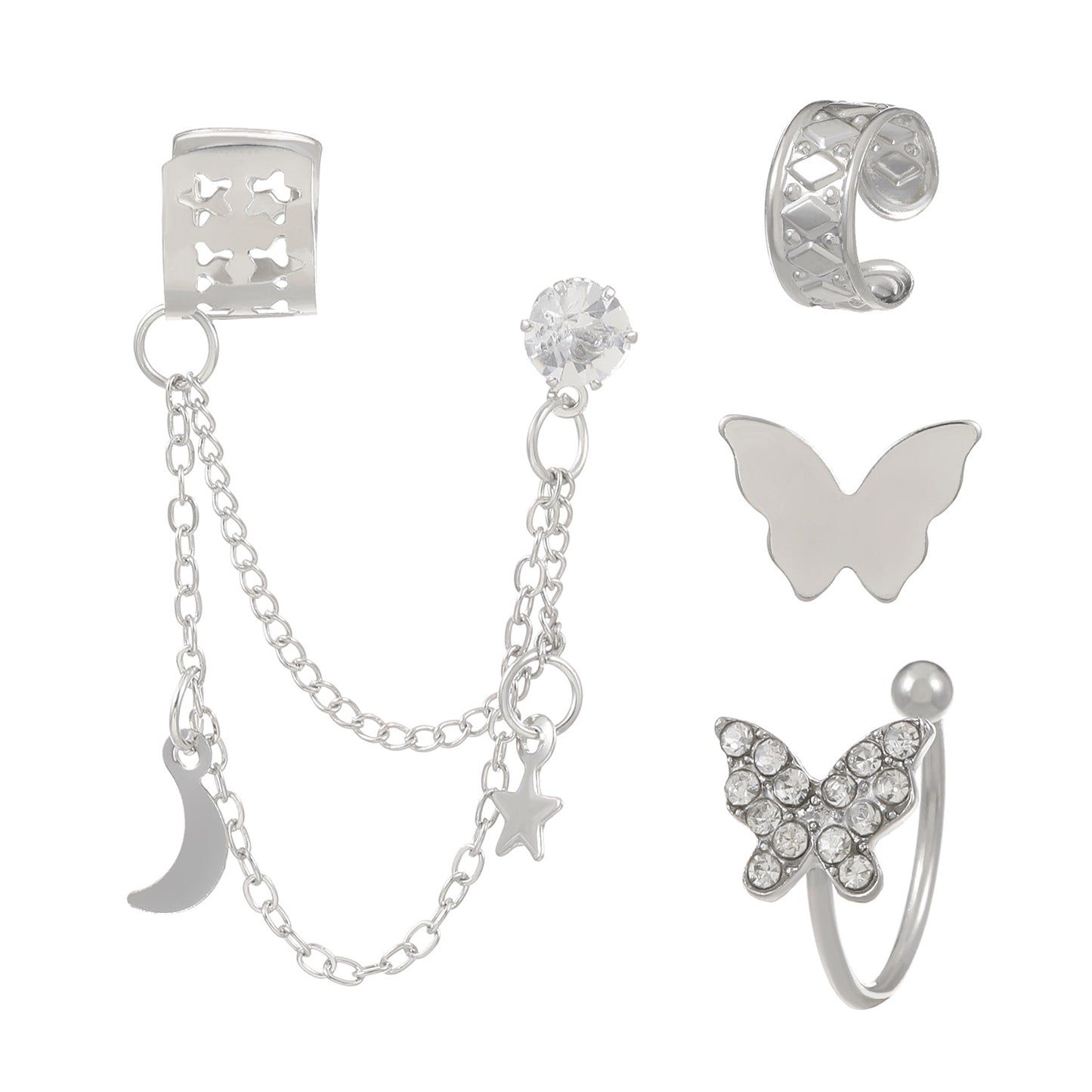 Pcs Rhinestone Butterfly Hollow Cartilage Fashion Star Moon Integrated Ear Clip