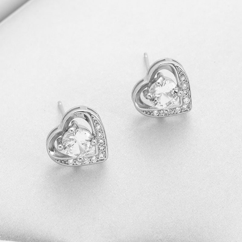 Copper Material Slightly Inlaid Zircon Gold Plated Peach Heart Foreign Necklaces