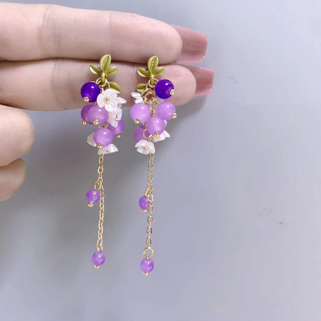 Fresh Purple Grape Tassel Super Mori Style Earrings