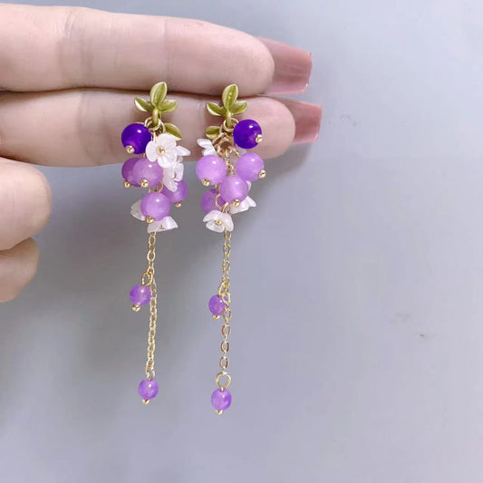 Fresh Purple Grape Tassel Super Mori Style Earrings