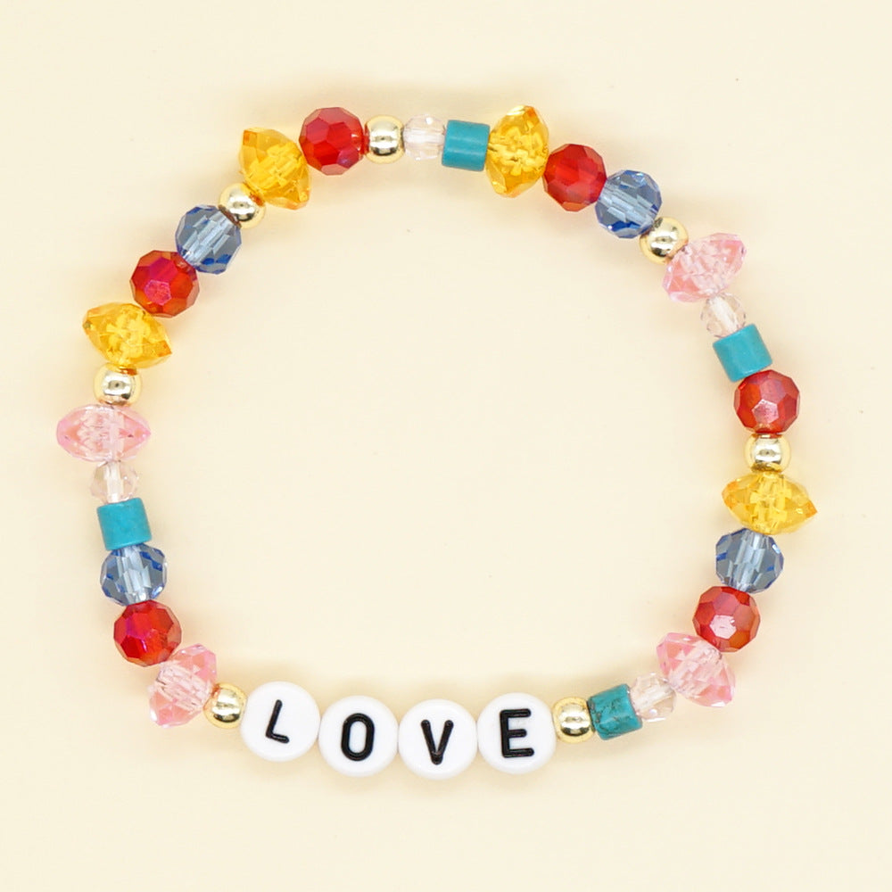 Women's Bohemian Style Letter Rainbow Color Crystal Bracelets