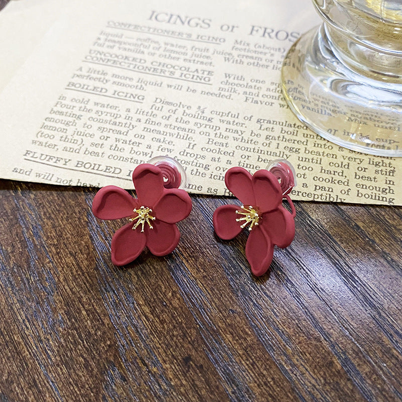 Red Flowers Style Niche Design Temperament Entry Earrings