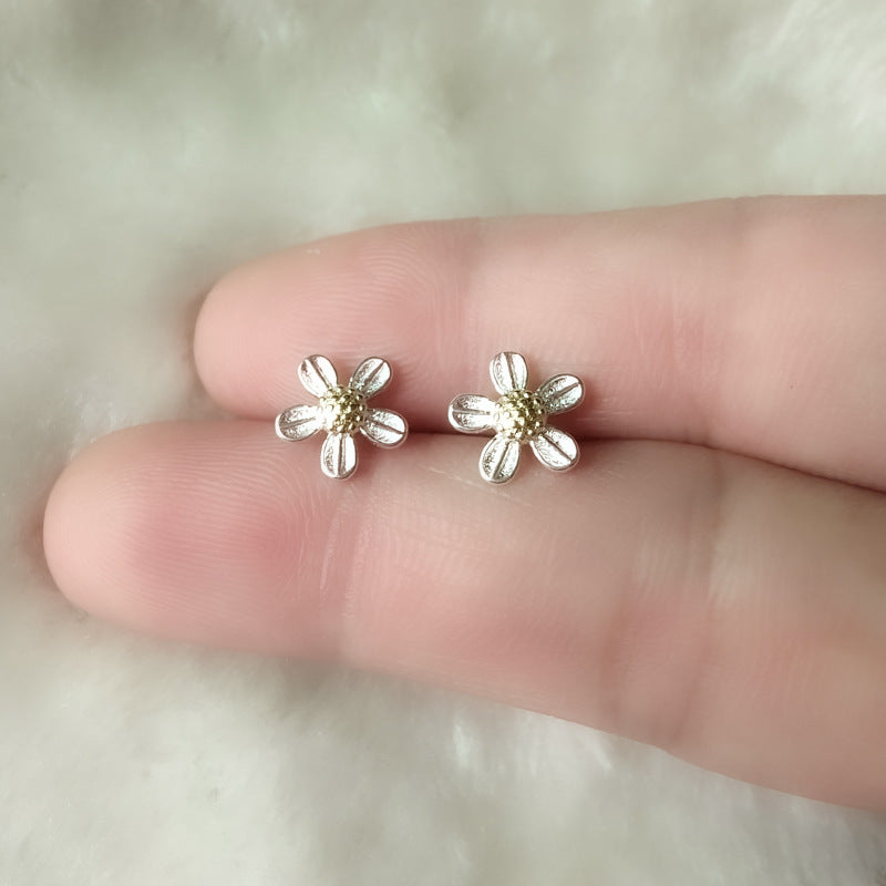 Sier Needle Small Flower Ear Female Rings