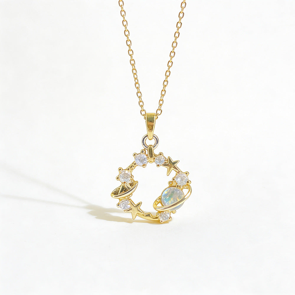 Women's Fashion Diamond Planet Titanium Steel Exquisite Light Luxury Full Clavicle Necklace