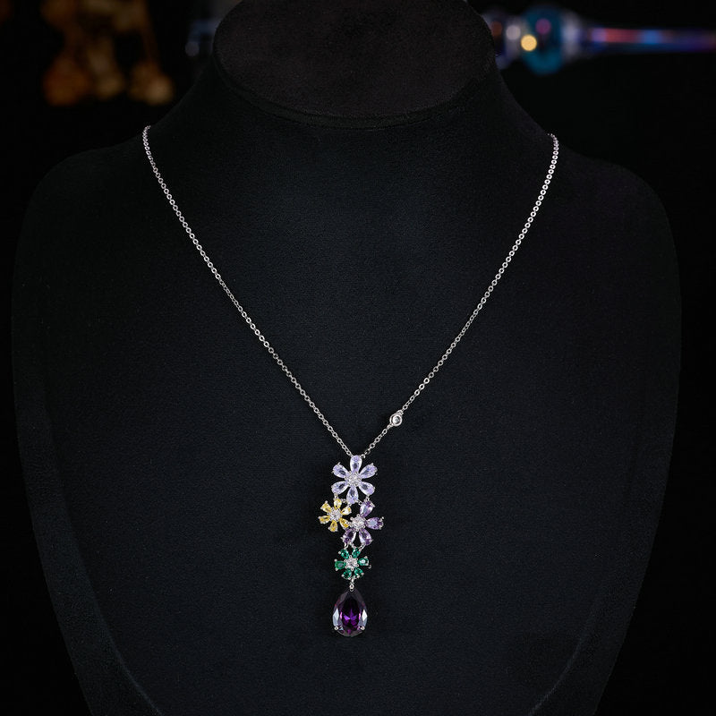 Style Color Zircon Flower Suite Temperament Wild Earrings
