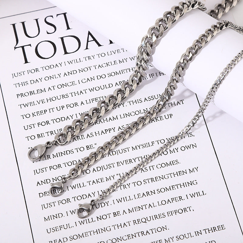 Stainless Steel Six-sided Grinding Cuban Link Chain Simple Necklaces
