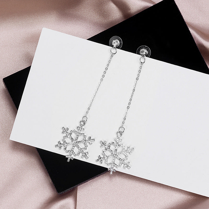 Rhinestone Snowflake Tassel Temperamental Cold Style Earrings