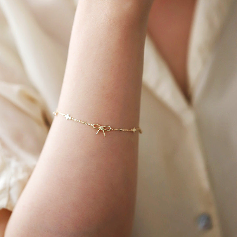 Sier Gold-plated Twist Bow Female Clover Bracelet