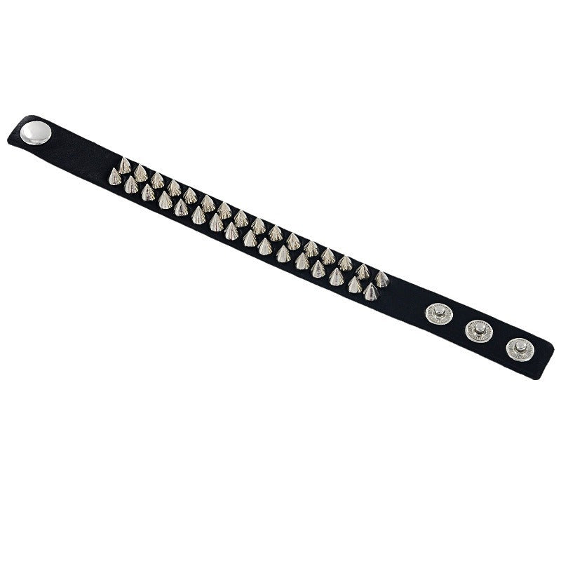 Punk Exaggerated Tapered Pointed Rivet Three Rows Bracelet
