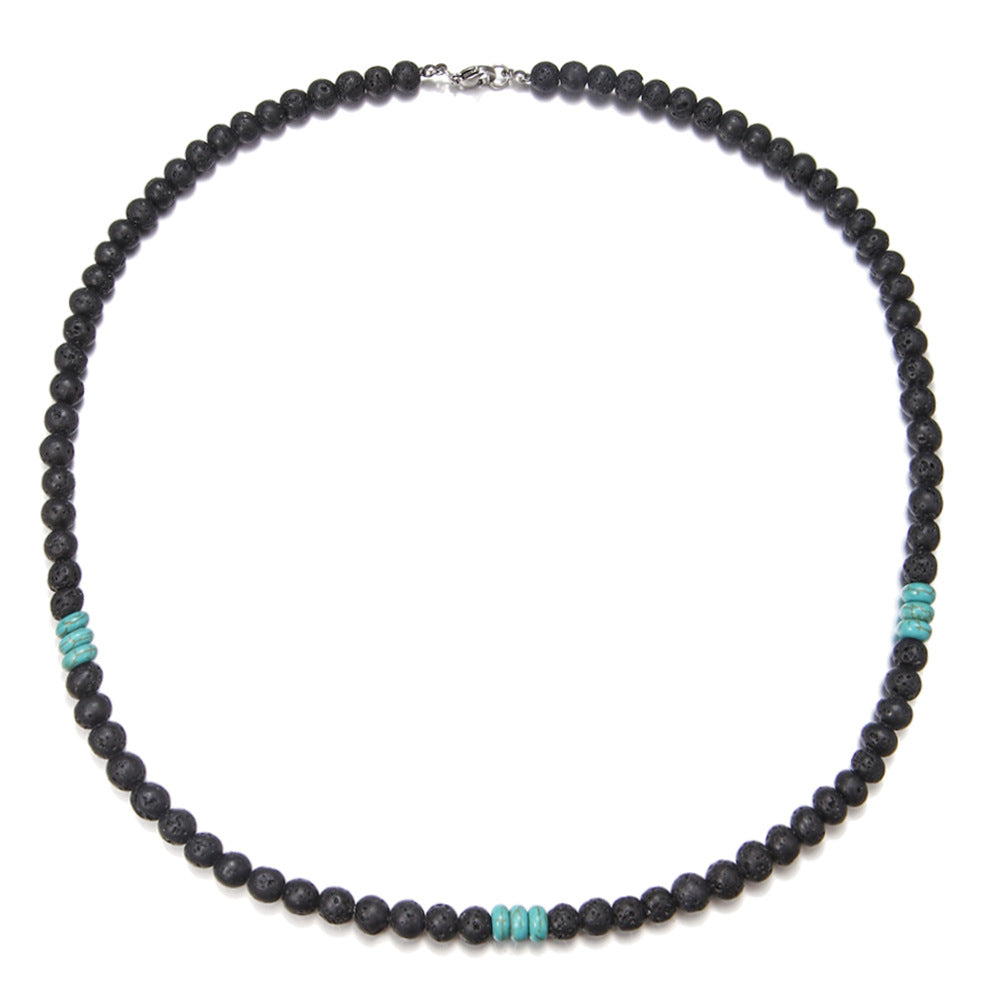 Black Frosted Volcanic Rock Beaded Bohemian Stainless Necklaces