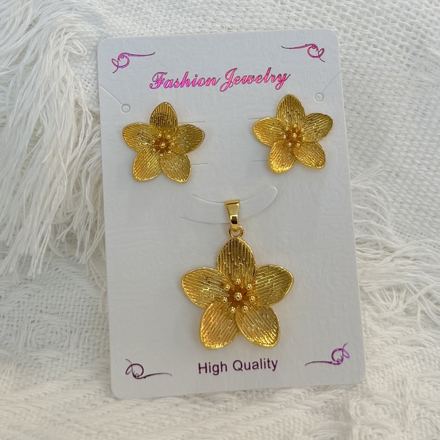 Love Heart Flowers Ear Baroque Gold Fashion Jewelry Set