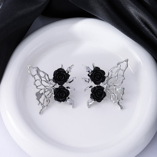 Rose Dark Gothic Hollow Butterfly Metal Earrings