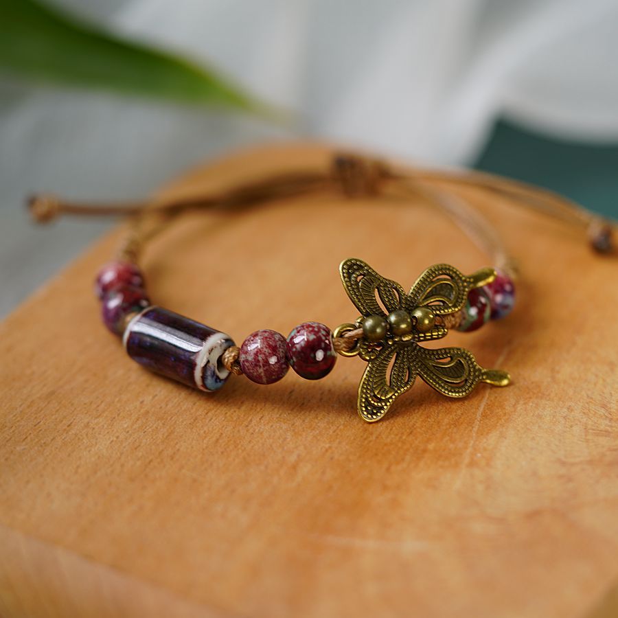 Women's Artistic Idyllic Woven Butterfly Ceramic For Korean Style Bracelets