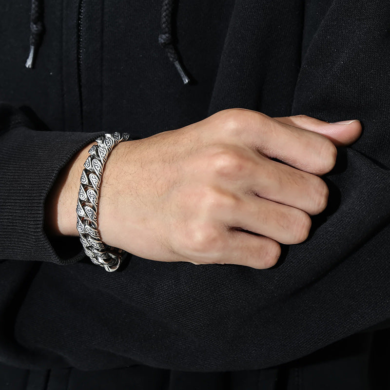 Bracelets de mode Hipster de rue pour hommes, motif d'herbe Tang, Type épais pour garçons