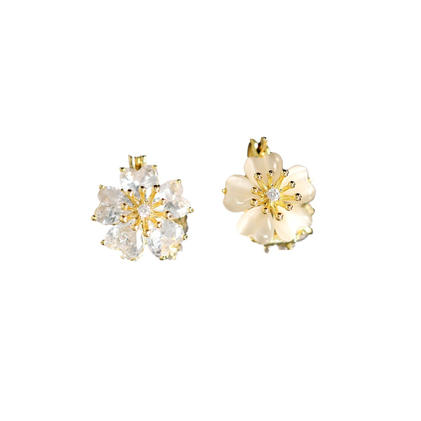 Hate Lotus Pond Moonlight Flower Fashion Double-sided Opal Ear Stud Earrings