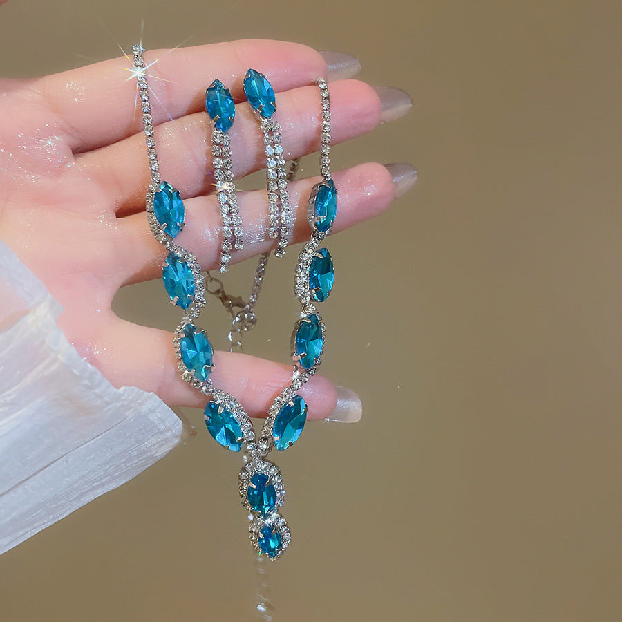 Flower Female Emerald Vintage Clavicle Chain Earrings