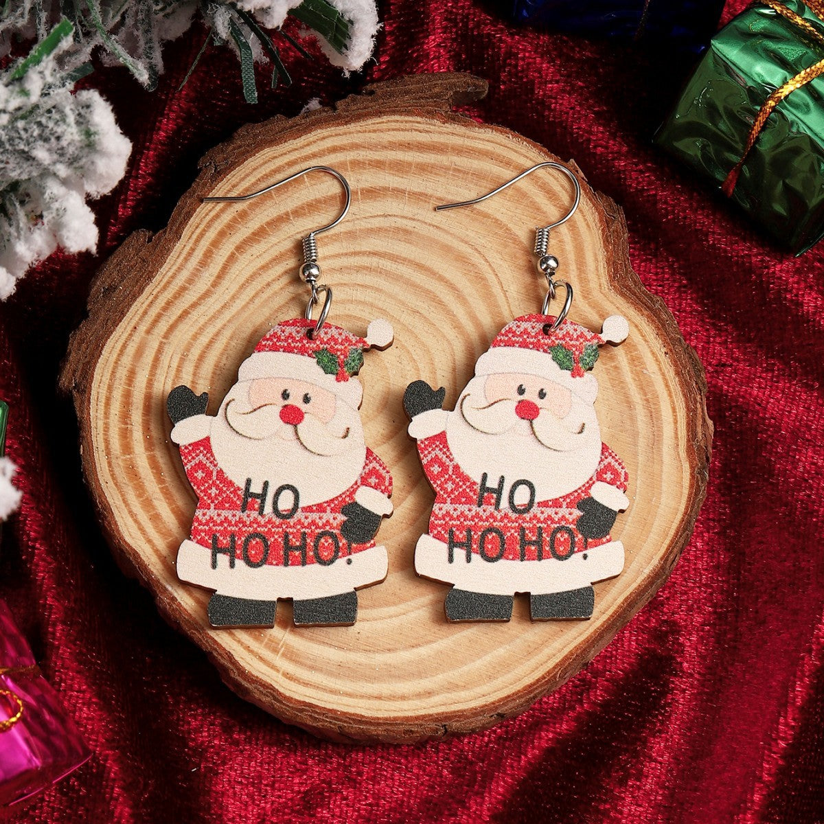 Creative Color Painted Bell Christmas Wooden Earrings