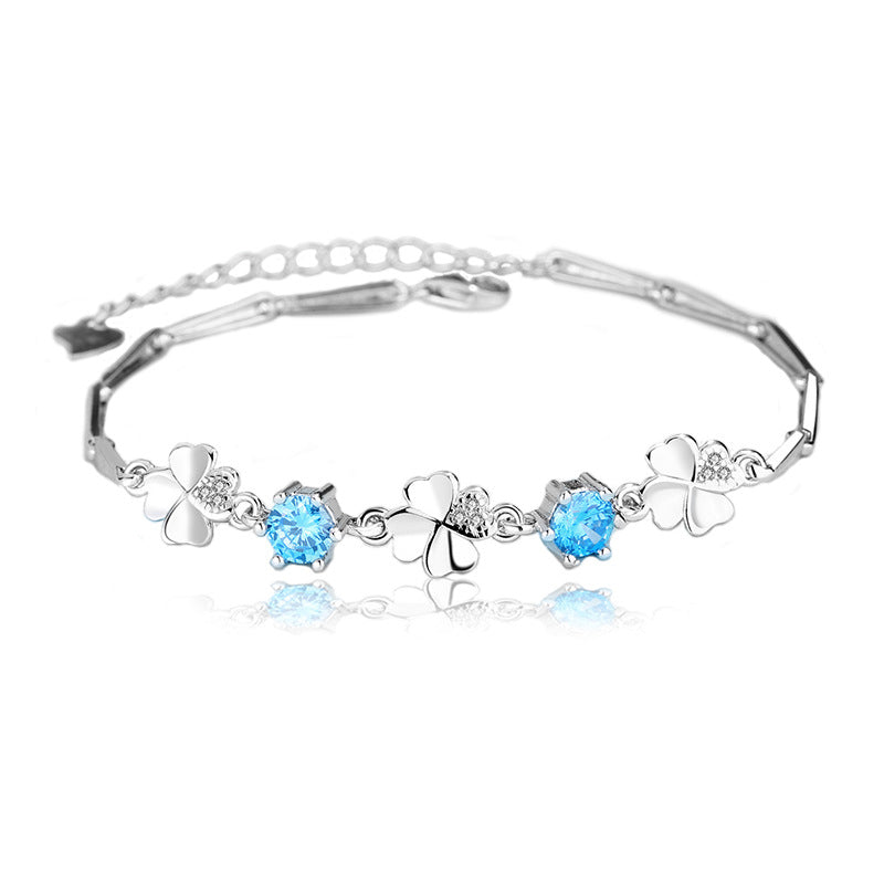 Damen-Armbänder aus Sterlingsilber mit Blättern und Kleeblatt, schlicht und elegant