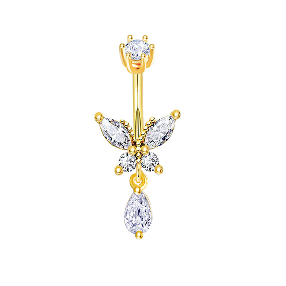 Gold Belly Rhinestone Zircon Style Navel Buckle Earrings