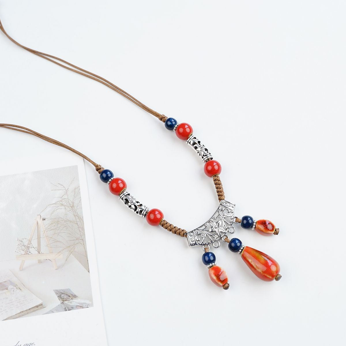Peace Fu National Fashion Vintage Ceramic Female Longevity Necklaces