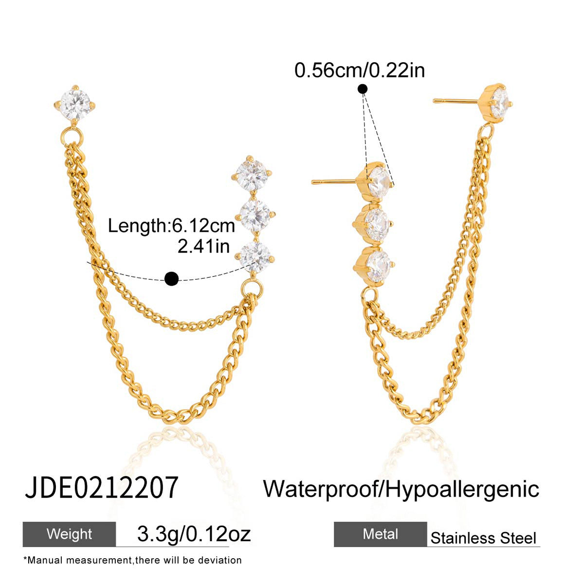 Women's Stainless Steel White Zircon Tassel Chain Fashion Classic Earrings