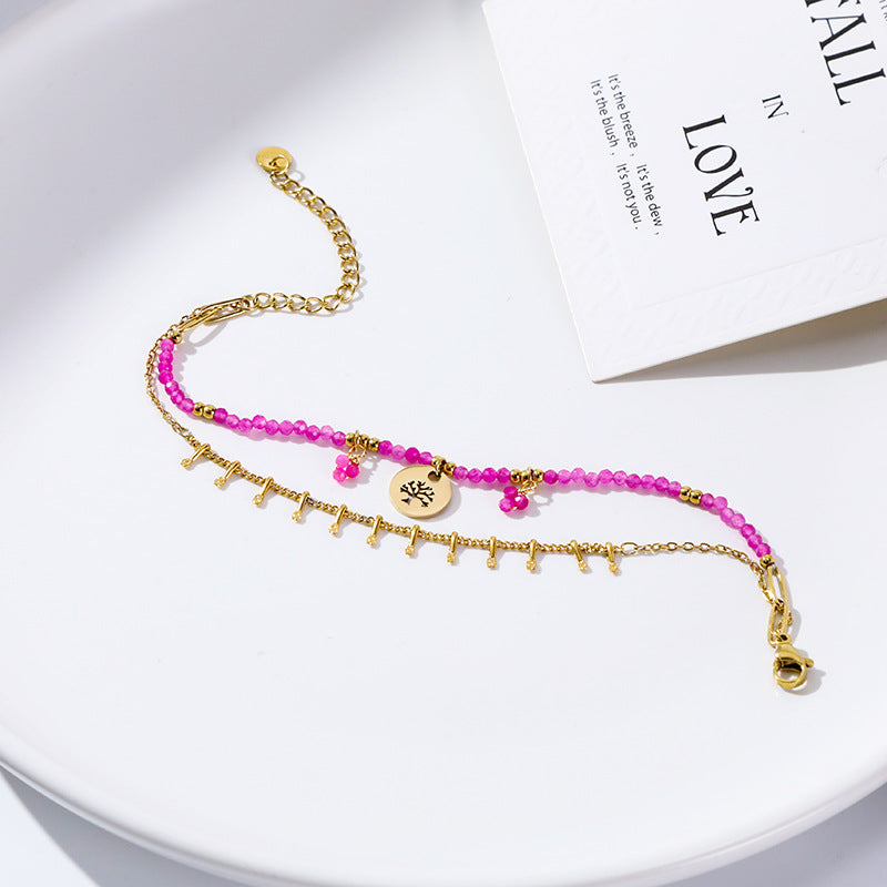 Women's Popular Freshwater Pearl Natural Stone Stainless Steel Electroplated Real Gold Bracelets