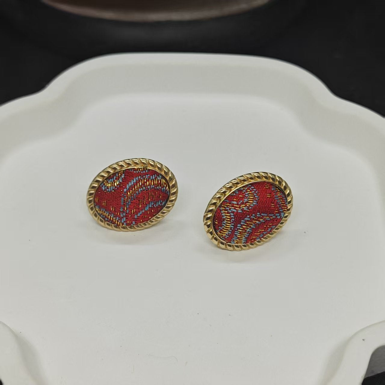 Finished Bean-shaped Female Chinese Style Han Clothing Cheongsam Antique Stud Earrings