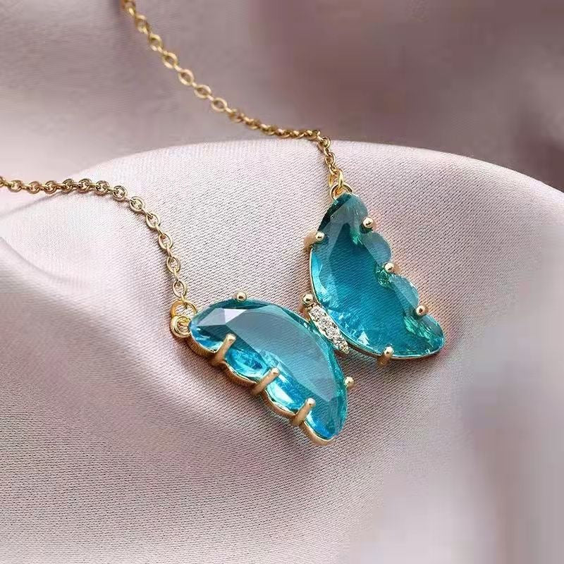 Women's Fantasy Glass Crystal Butterfly For Clavicle Necklaces