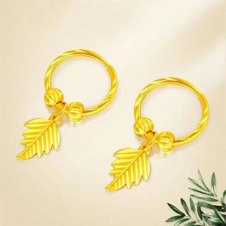 Women's Live Brass Gold-plated Leaves Ear Clip Earrings