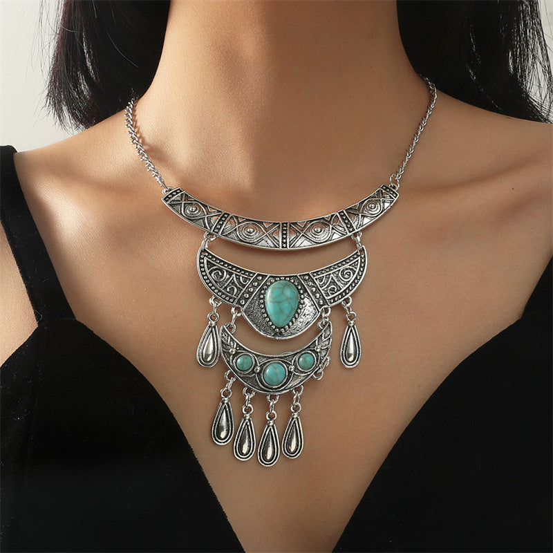 Retro Turquoise Nepal Alloy Plating Tibetan Necklaces