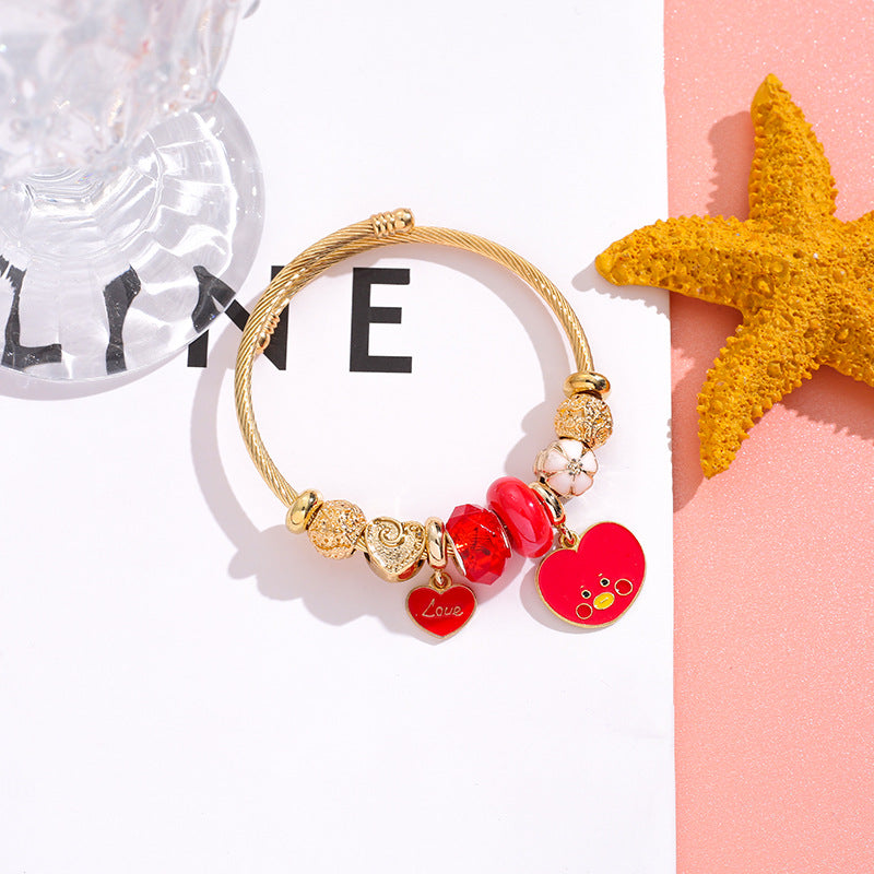 Style Stainless Steel Female Fashion Less Group Cartoon Love Gold Bracelet