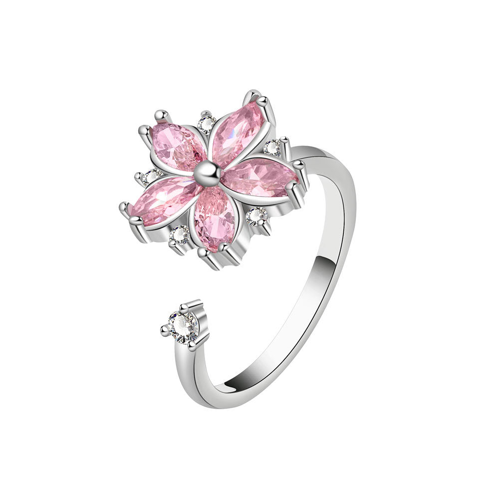 Jewelry Romantic Cherry Blossoms Pink Zircon Rings