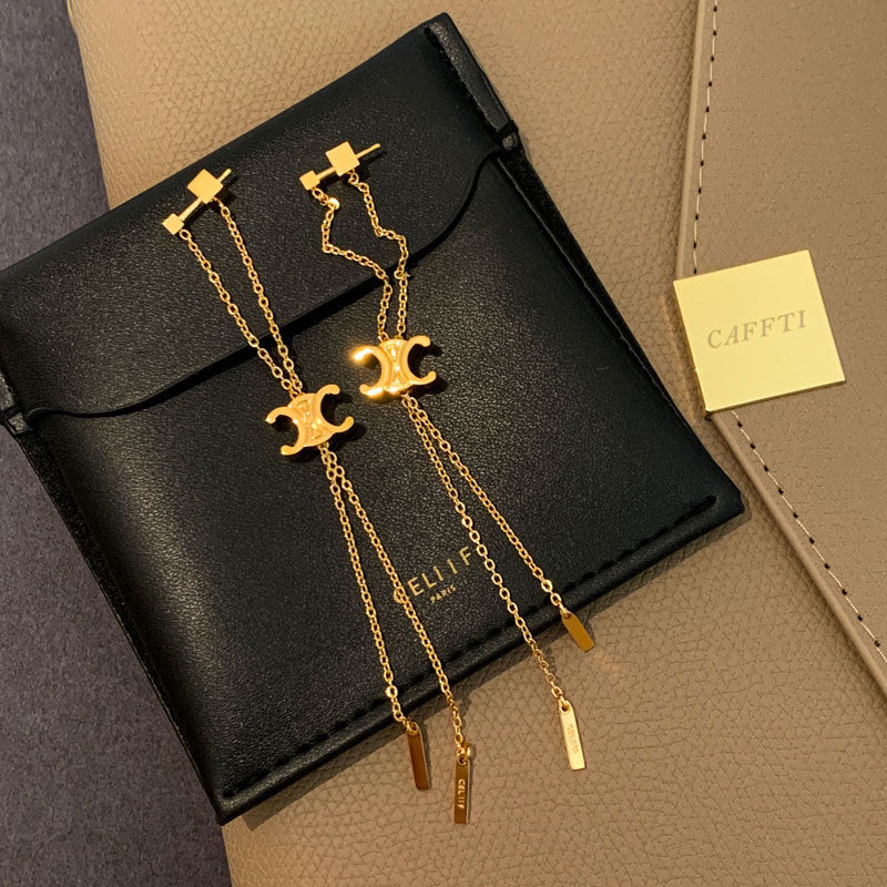 Geometric Letter Tassel Light Luxury High-grade Earrings