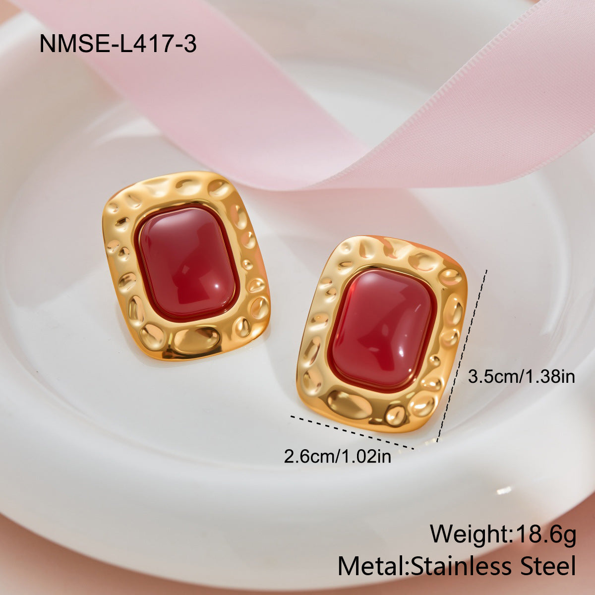 Women's Colored Gems Rectangular Hammered For Niche Earrings